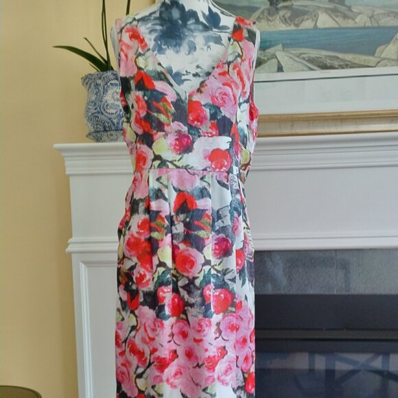 Silk Satin Floral rose print V-Neck Dress,  NWT - Picture 1 of 13